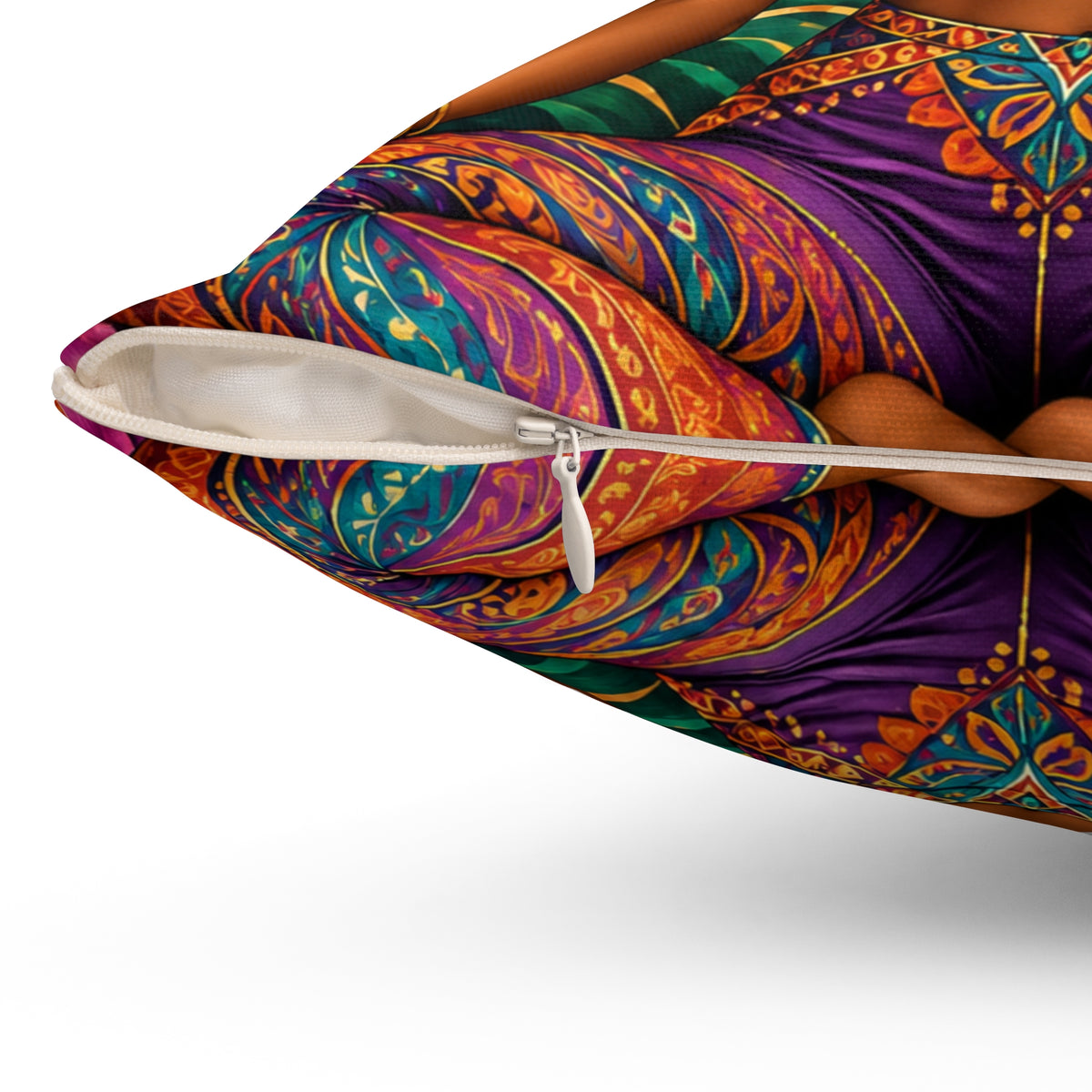 Meditative Afro Goddess Decorative Pillow — Boho Yoga Home Accent