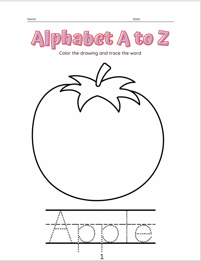 26 Pages Kids Coloring and Word Tracing Book