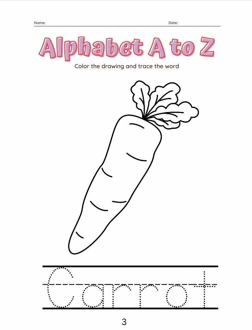 26 Pages Kids Coloring and Word Tracing Book