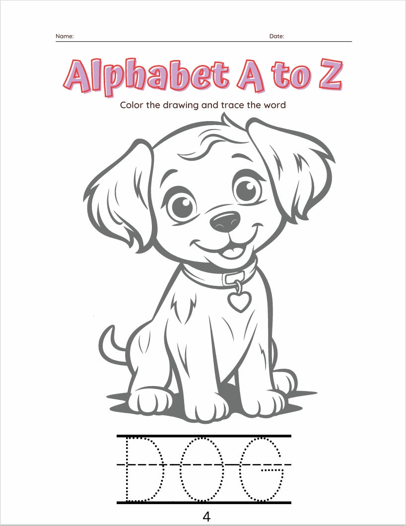 26 Pages Kids Coloring and Word Tracing Book