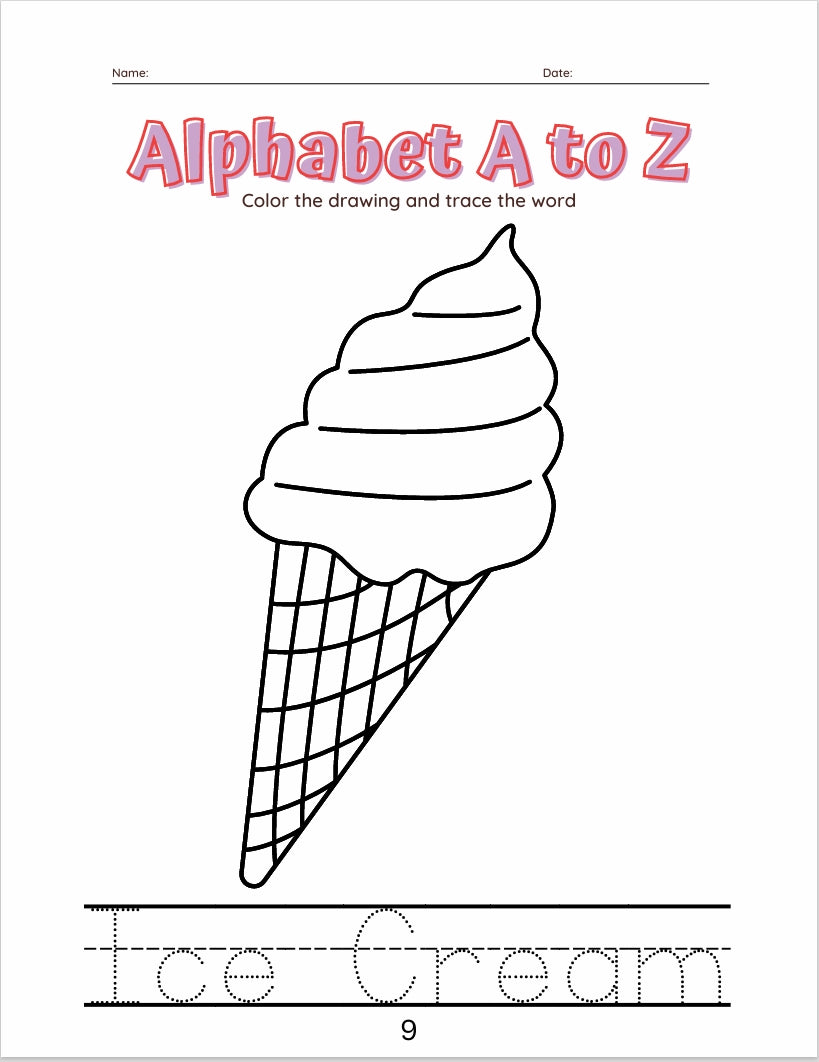 26 Pages Kids Coloring and Word Tracing Book