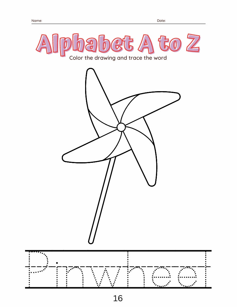 26 Pages Kids Coloring and Word Tracing Book