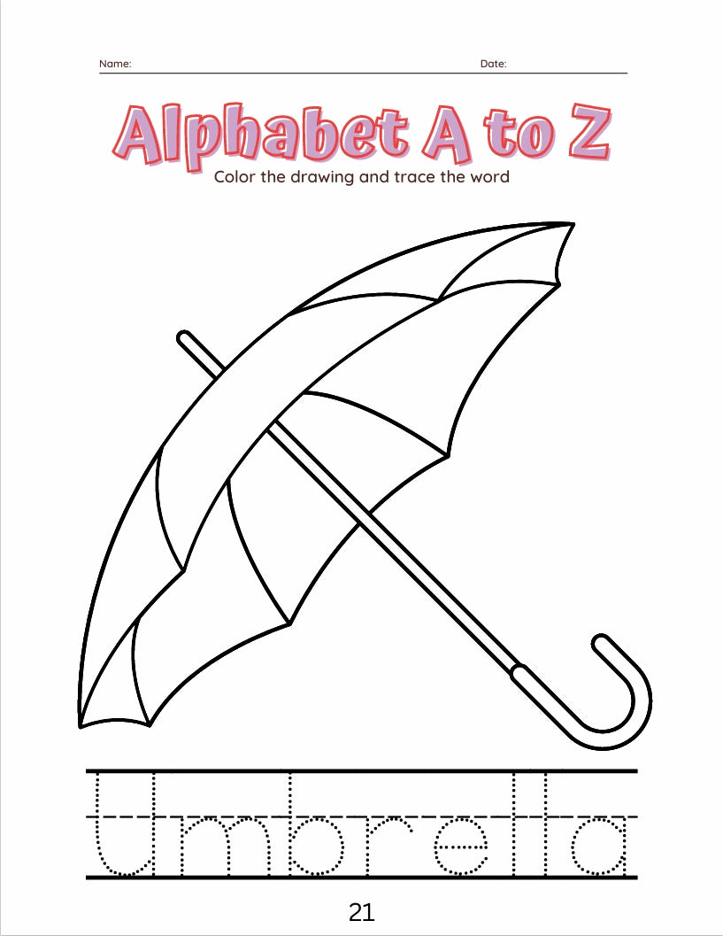 26 Pages Kids Coloring and Word Tracing Book