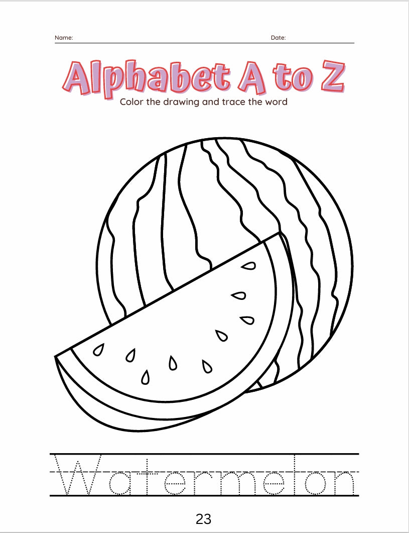 26 Pages Kids Coloring and Word Tracing Book