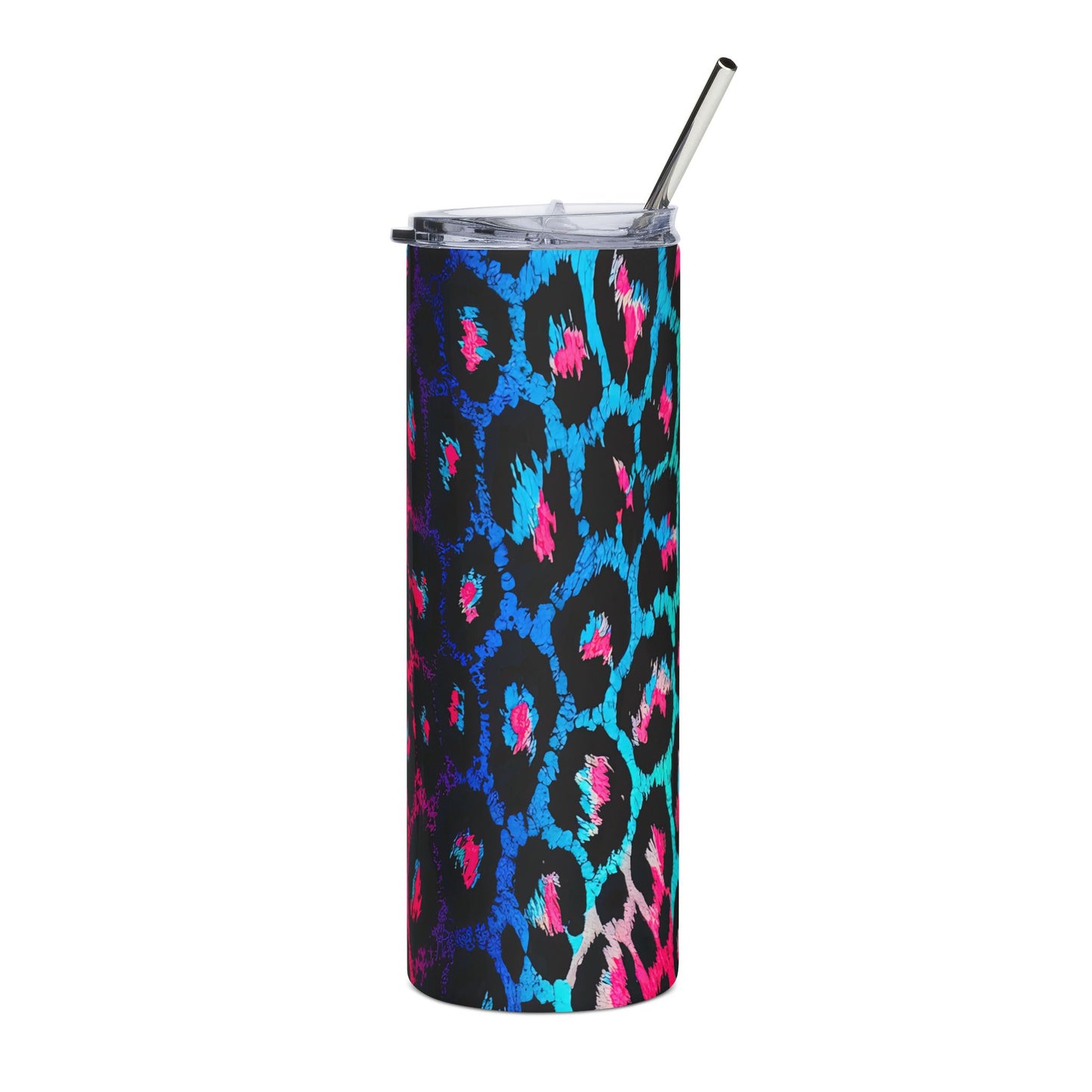 20oz Skinny Tumbler — Neon Leopard Print Stainless Straw Cup