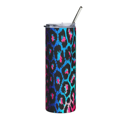 20oz Skinny Tumbler — Neon Leopard Print Stainless Straw Cup