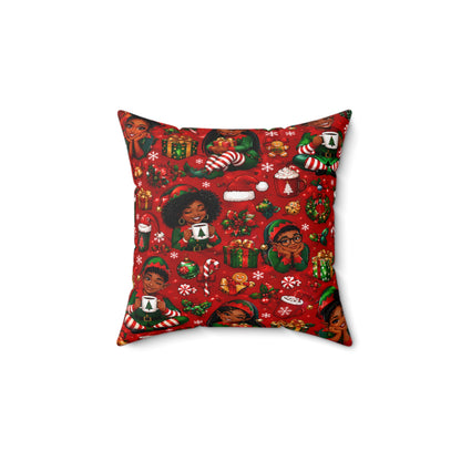 Festive Black Christmas Santa Square Pillow