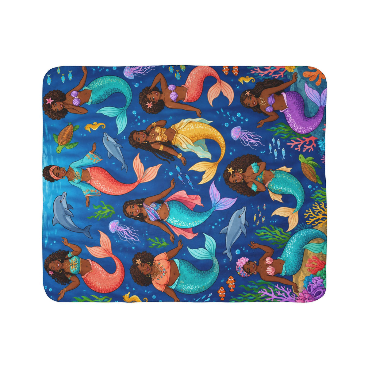 Mermaid Sherpa Blanket — Colorful Black Mermaid Throw for Kids & Adults