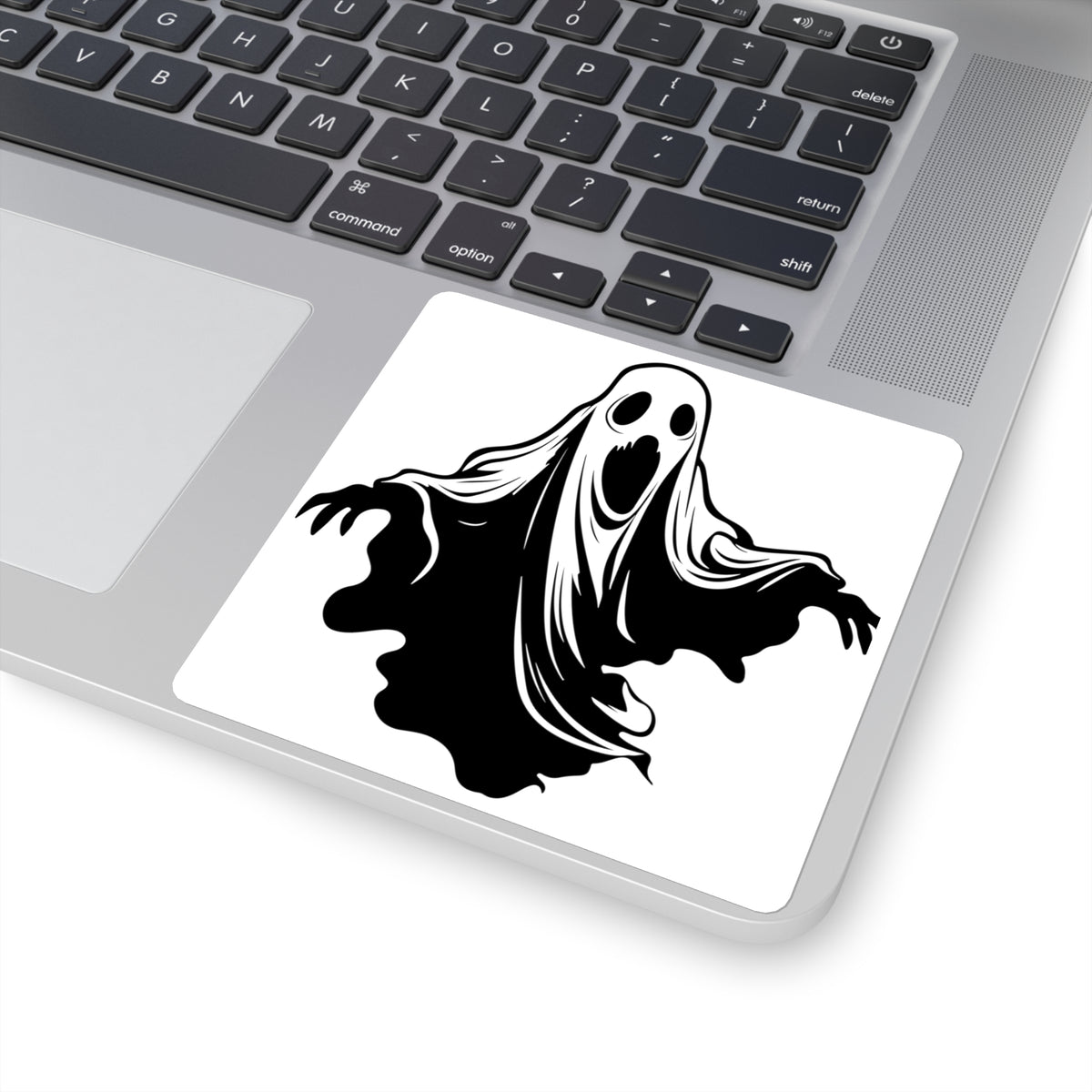 Ghost Illustration Square Sticker — Spooky Halloween Laptop Decal