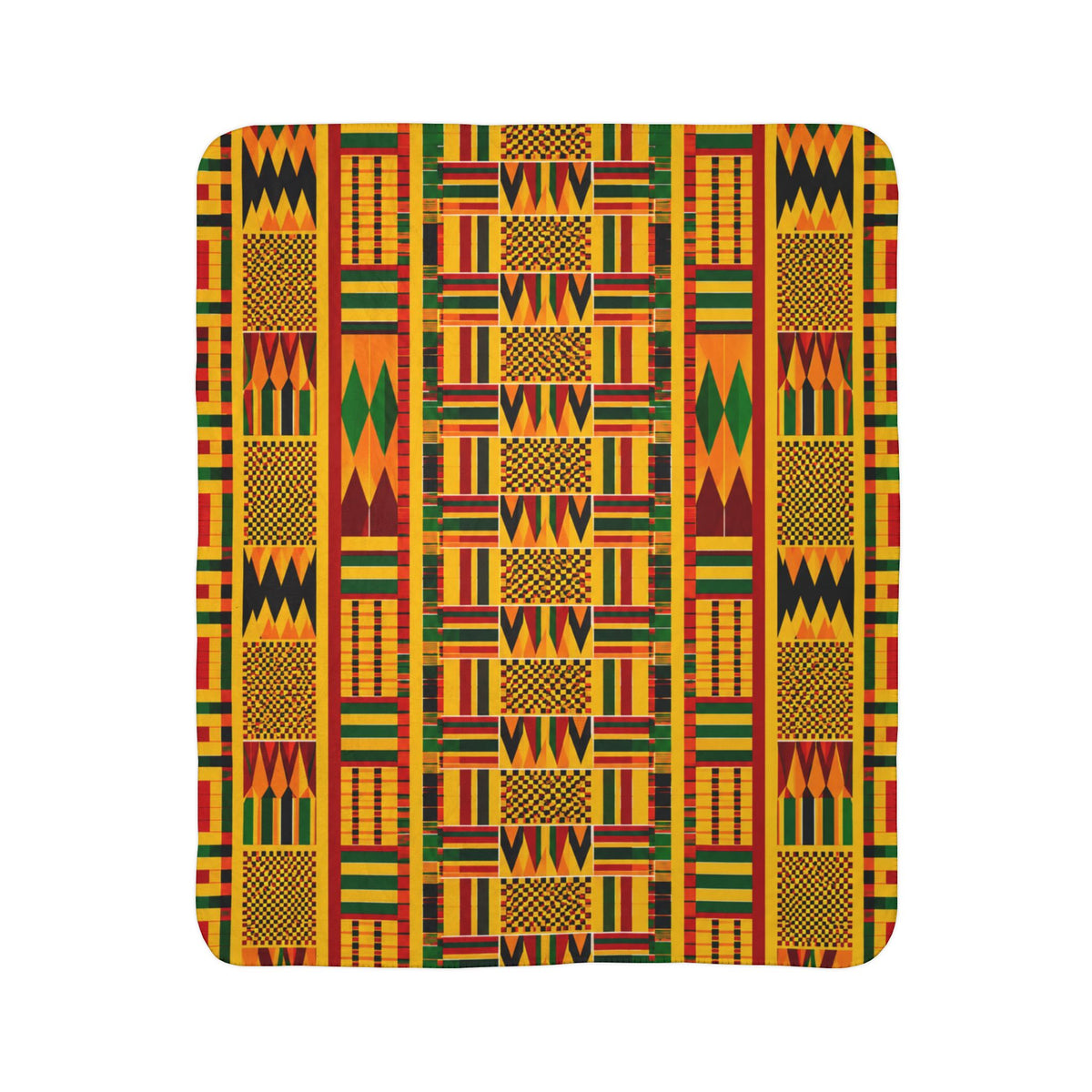 Fleece Sherpa Blanket with Vibrant African Kente-Inspired Geometric Pattern