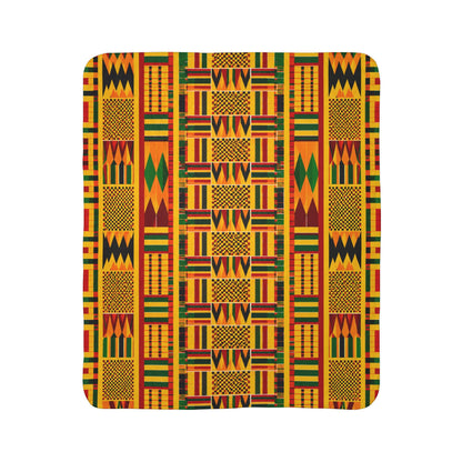 Fleece Sherpa Blanket with Vibrant African Kente-Inspired Geometric Pattern