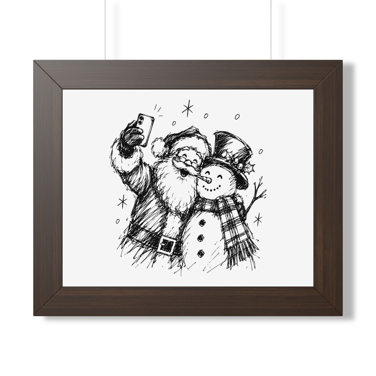 Framed Poster — Santa and Snowman Selfie Holiday Wall Art