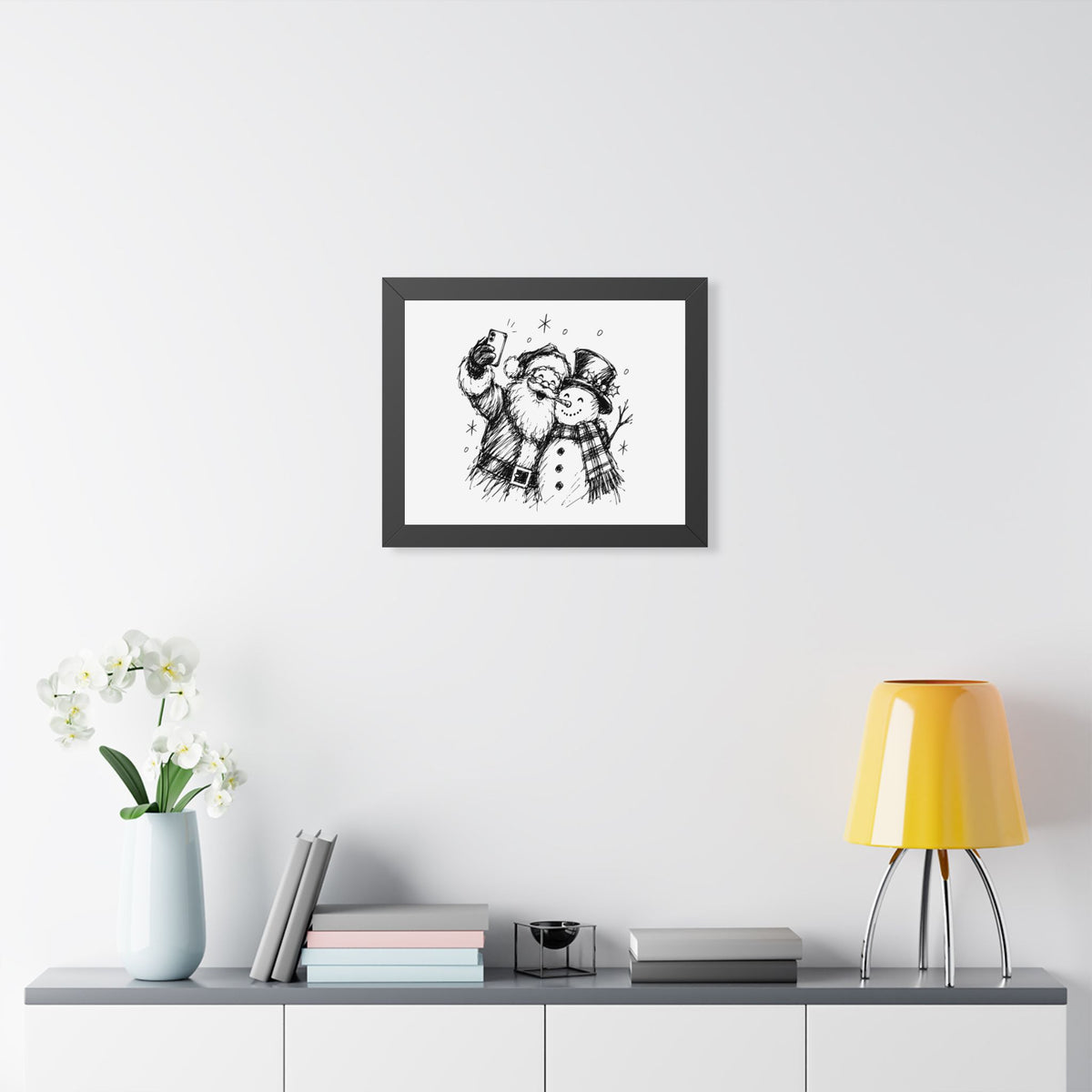 Framed Poster — Santa and Snowman Selfie Holiday Wall Art