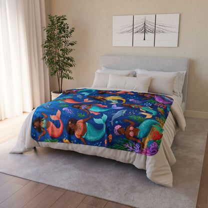 Mermaid Sherpa Blanket — Colorful Black Mermaid Throw for Kids & Adults