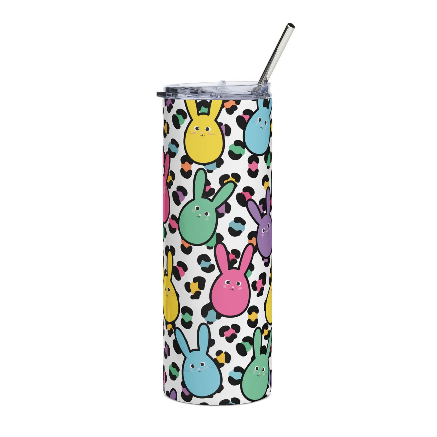 20oz Bunny Leopard Stainless Steel Tumbler — Colorful Easter Peep Travel Cup