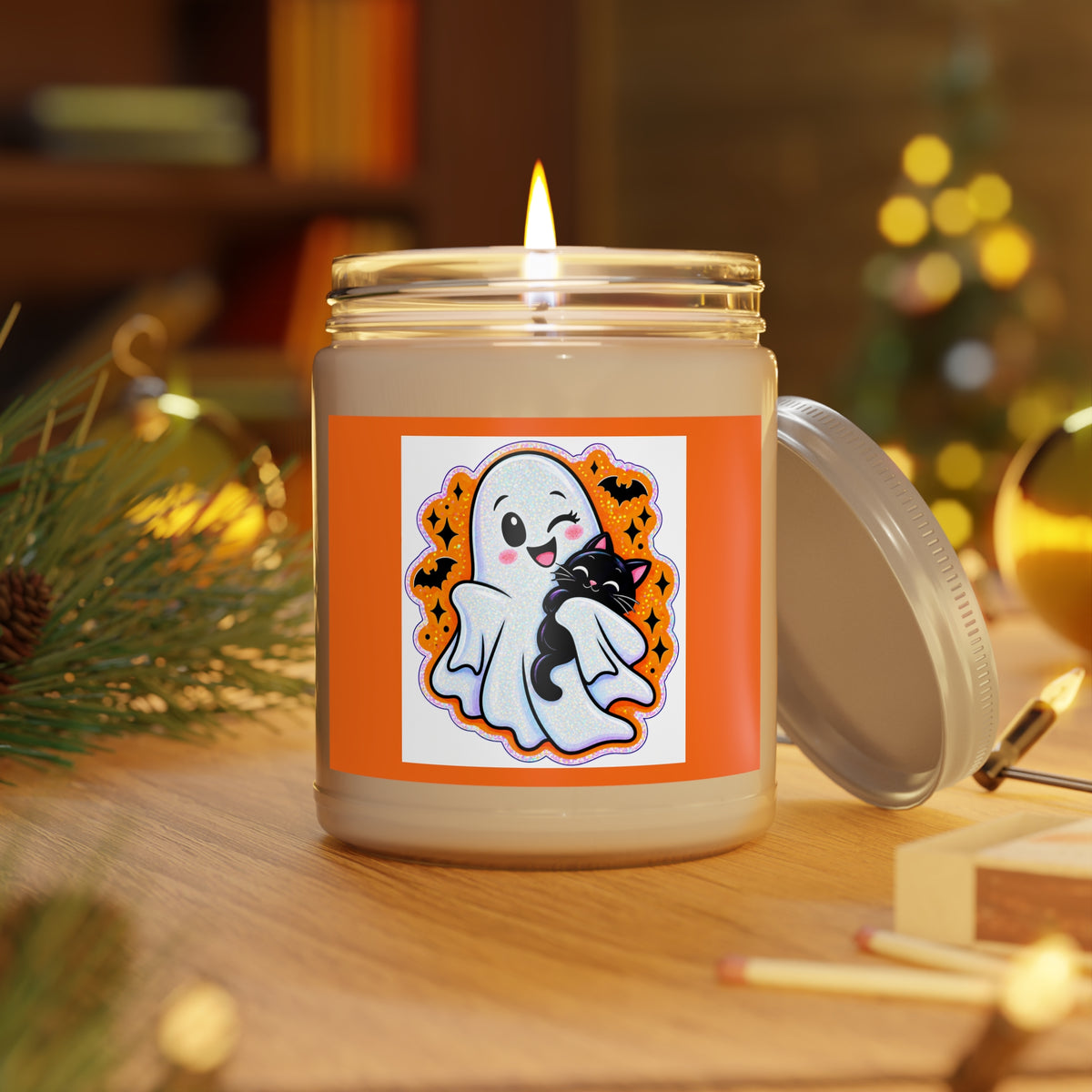 Halloween Ghost & Black Cat Scented Soy Candle — 9oz Jar