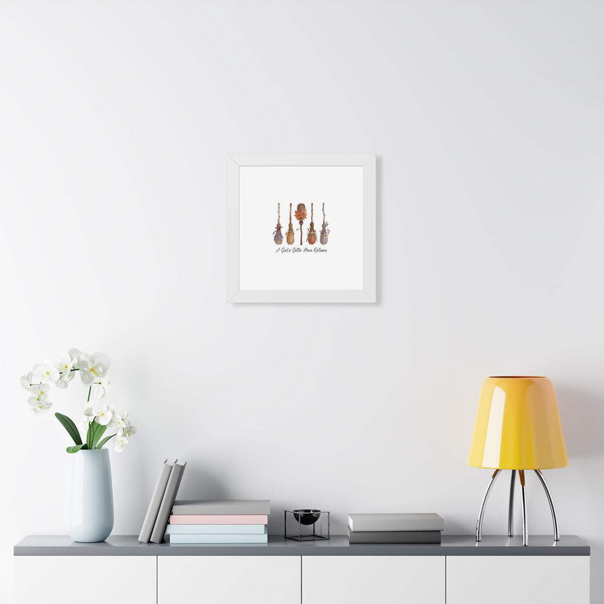 Framed Poster — "A Girl's Gotta Have Options" Floral Brooms Wall Art