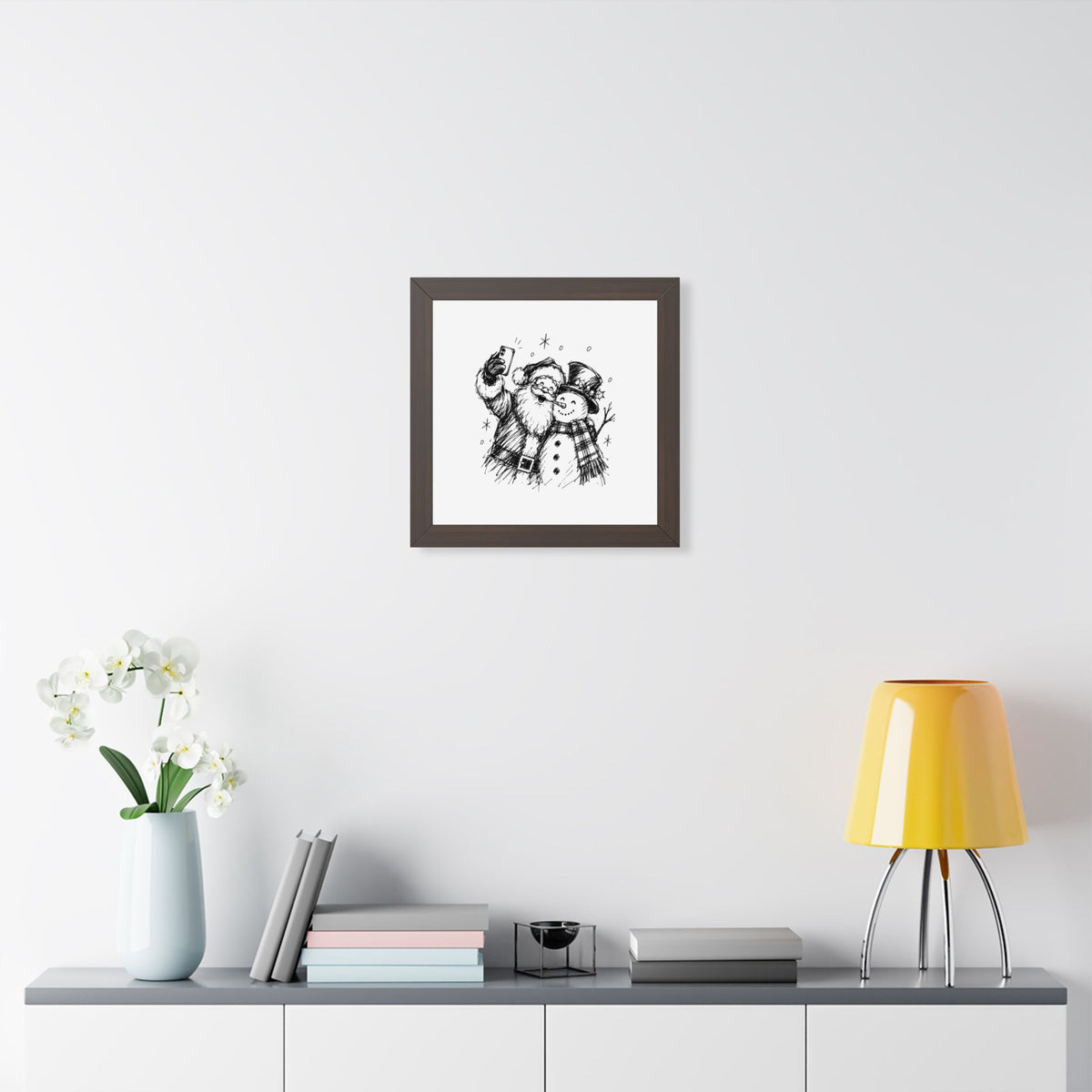 Framed Poster — Santa and Snowman Selfie Holiday Wall Art