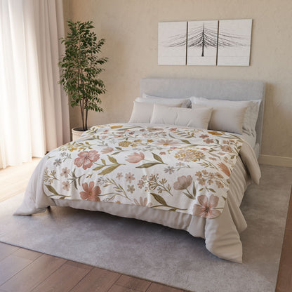 Floral Fleece Sherpa Blanket — Soft Pastel Wildflower Throw