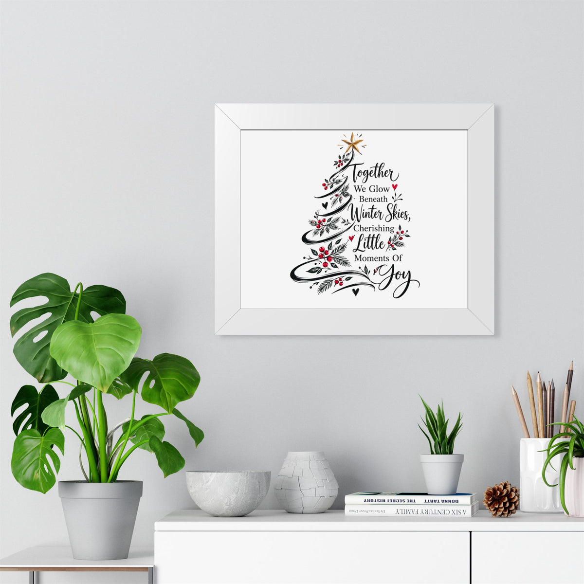 Christmas Tree Wall Art Poster - "Together We Glow Beneath Winter Skies, Cherishing Little Moments Of Joy"