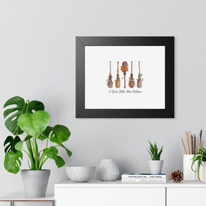 Framed Poster — "A Girl's Gotta Have Options" Floral Brooms Wall Art
