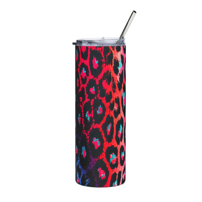 20oz Skinny Tumbler — Neon Leopard Print Stainless Straw Cup