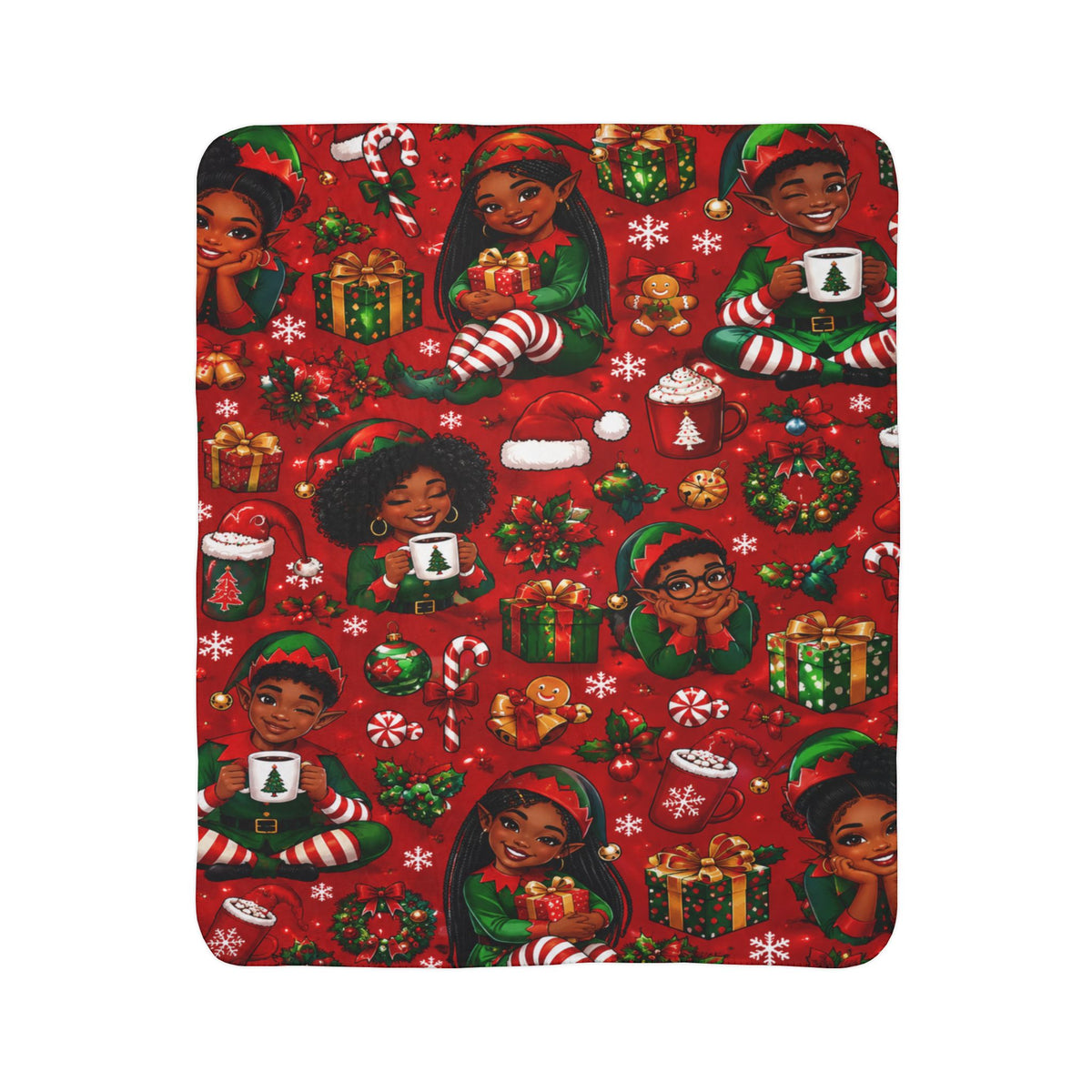 Fleece Sherpa Blanket – Black Santa Christmas Holiday Cozy Throw
