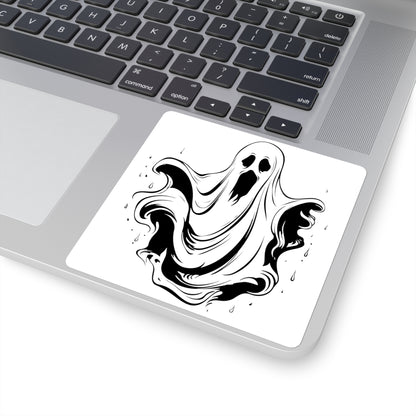 Ghost Drip Square Sticker — Spooky Black & White Halloween Decal