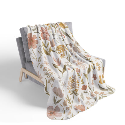Floral Fleece Sherpa Blanket — Soft Pastel Wildflower Throw