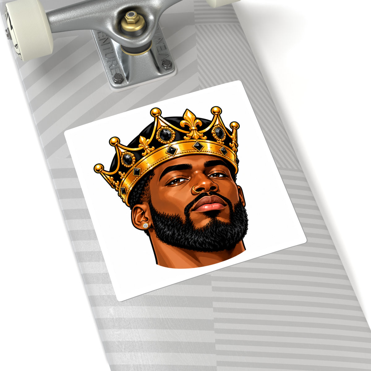 King with Crown Square Sticker — Afrocentric Black King Laptop Decal