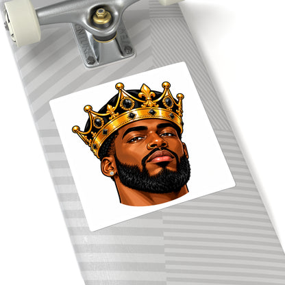 King with Crown Square Sticker — Afrocentric Black King Laptop Decal
