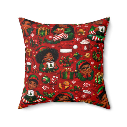 Festive Black Christmas Santa Square Pillow