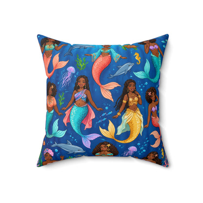 Colorful Mermaid Pattern Square Pillow — Mermaid Girls Ocean Throw Pillow