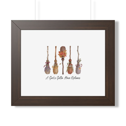 Framed Poster — "A Girl's Gotta Have Options" Floral Brooms Wall Art