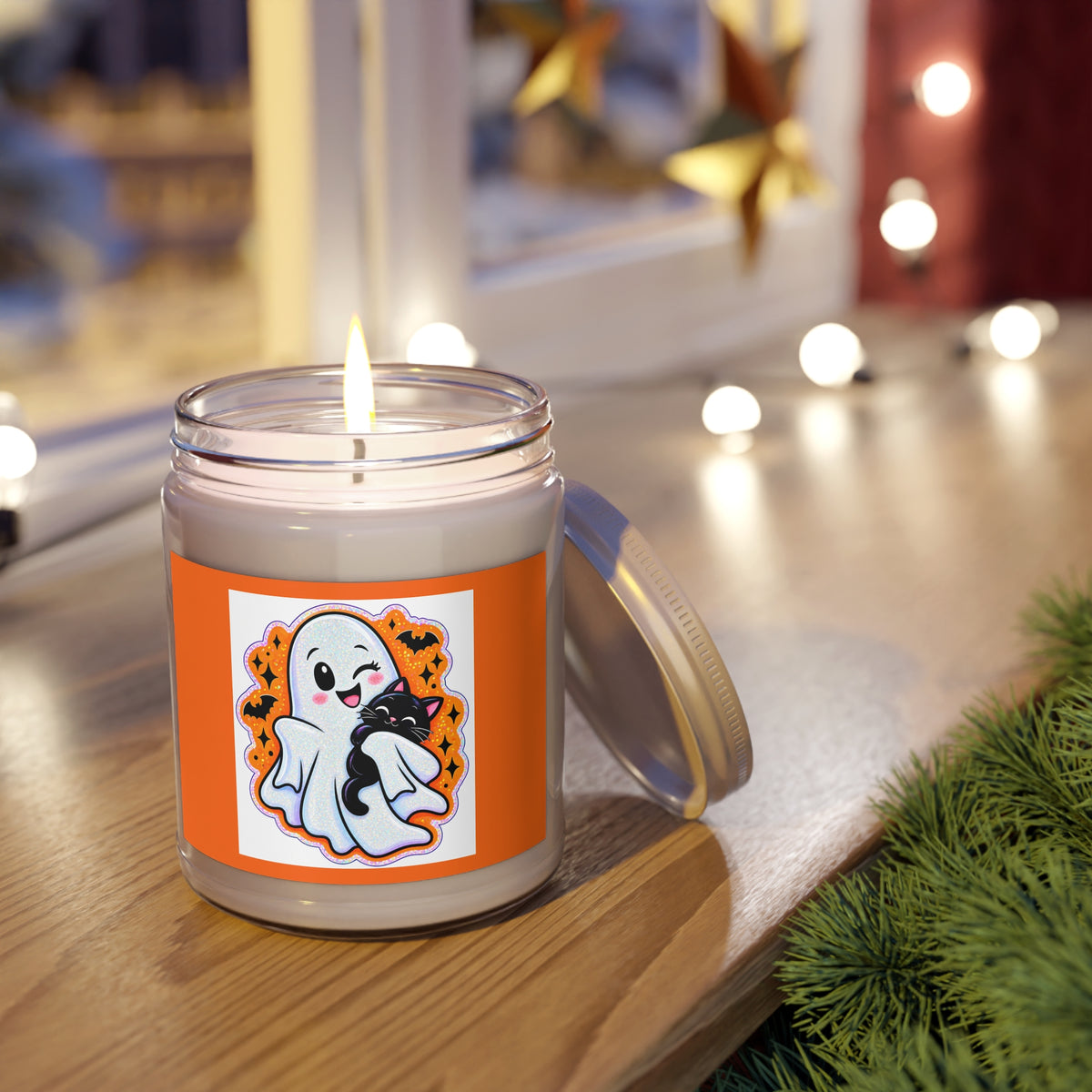 Halloween Ghost & Black Cat Scented Soy Candle — 9oz Jar