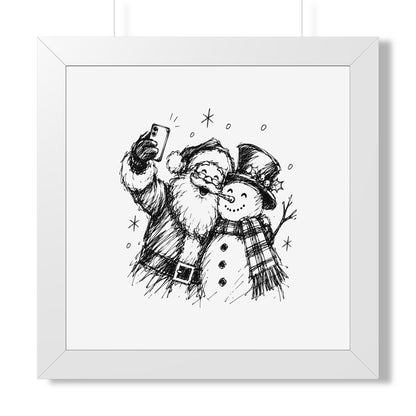 Framed Poster — Santa and Snowman Selfie Holiday Wall Art