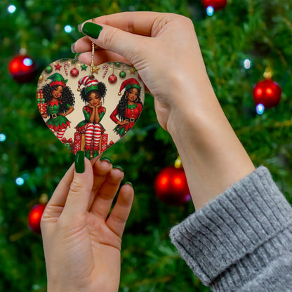 Christmas Elf Sisters Heart Ornament