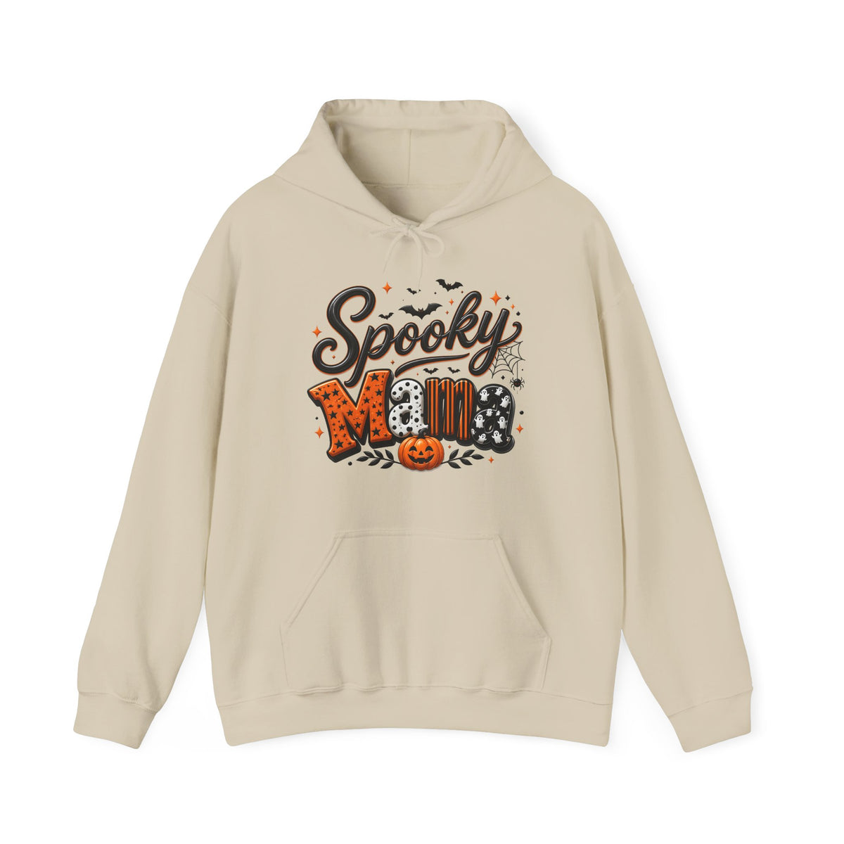 Spooky Mama Hoodie — Halloween Pumpkin & Bat Graphic Sweatshirt
