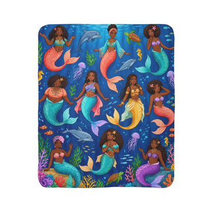 Mermaid Sherpa Blanket — Colorful Black Mermaid Throw for Kids & Adults