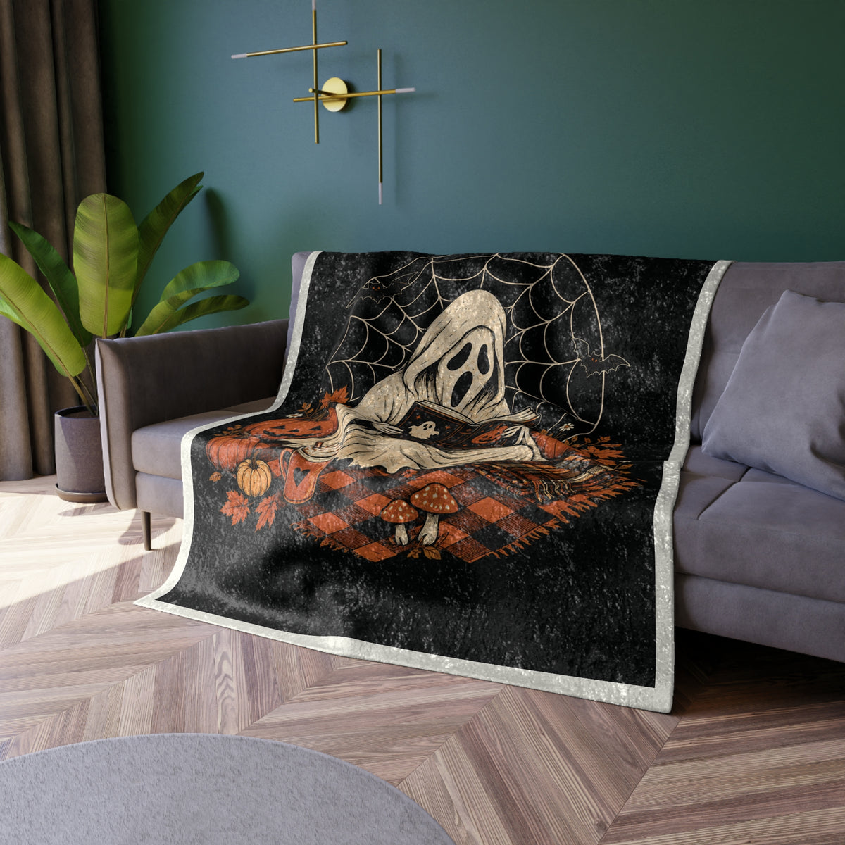 Halloween Ghost Reading Crushed Velvet Blanket