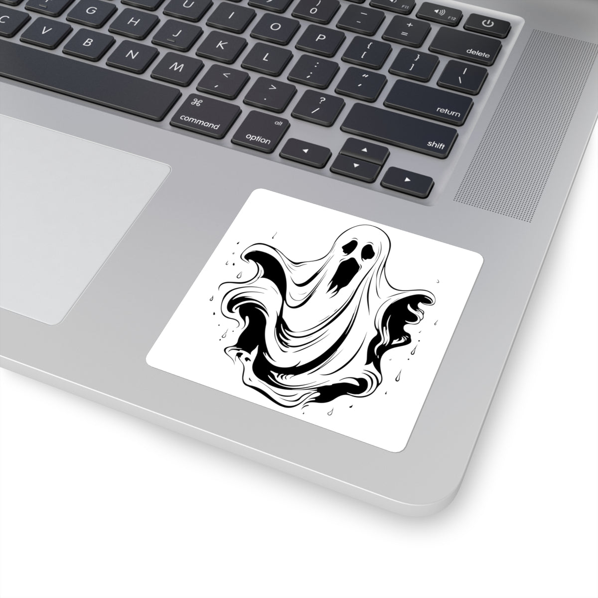 Ghost Drip Square Sticker — Spooky Black & White Halloween Decal