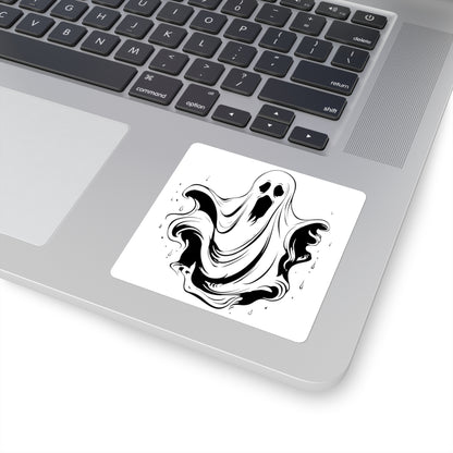 Ghost Drip Square Sticker — Spooky Black & White Halloween Decal