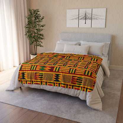 Fleece Sherpa Blanket with Vibrant African Kente-Inspired Geometric Pattern