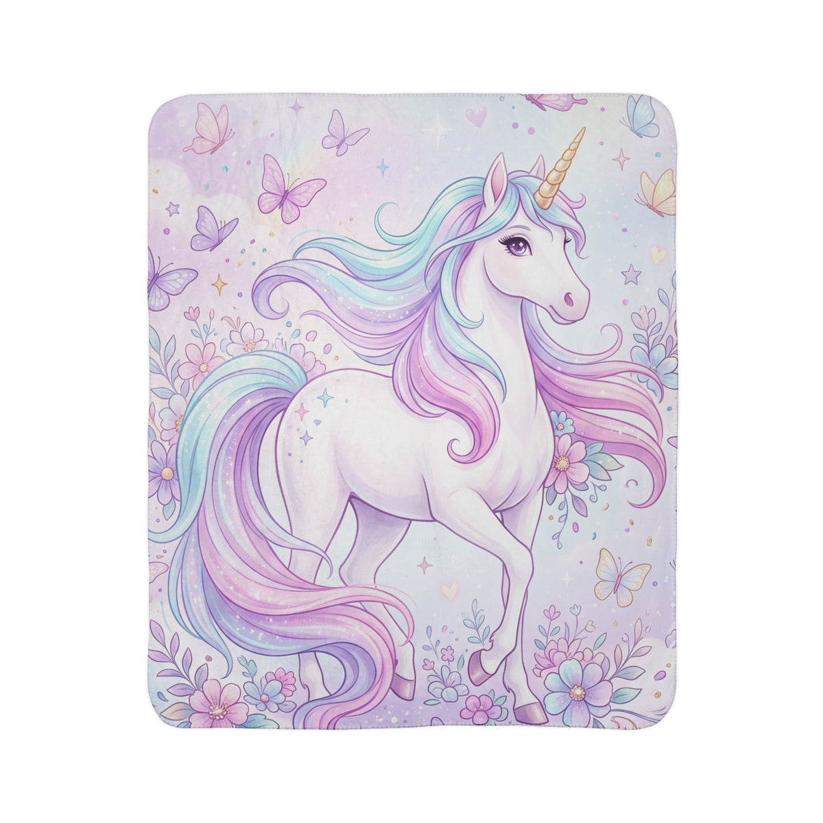Unicorn Pastel Fleece Sherpa Blanket — Magical Rainbow Mane Cozy Throw