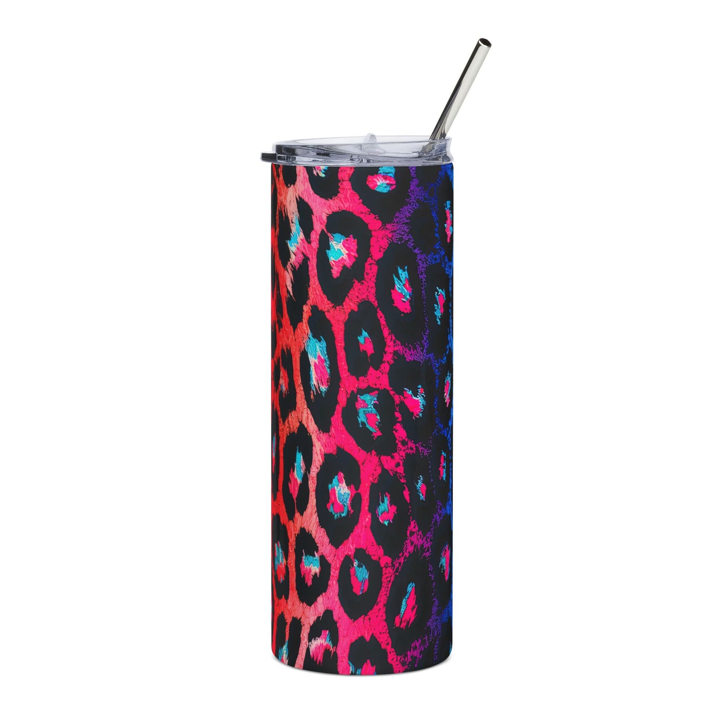 20oz Skinny Tumbler — Neon Leopard Print Stainless Straw Cup