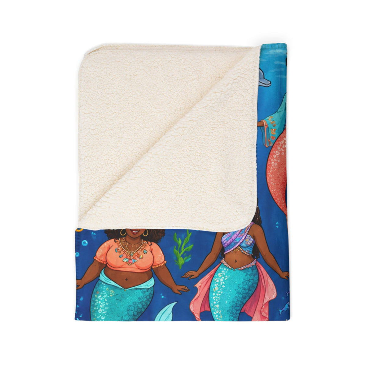 Mermaid Sherpa Blanket — Colorful Black Mermaid Throw for Kids & Adults