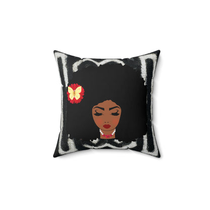 Afro Retro Floral Pillow — Black Woman Face Decorative Throw Pillow