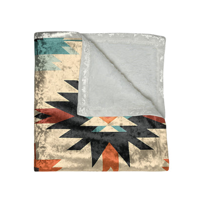 Southwest Aztec Crushed Velvet Blanket — Turquoise & Rust Tribal Throw