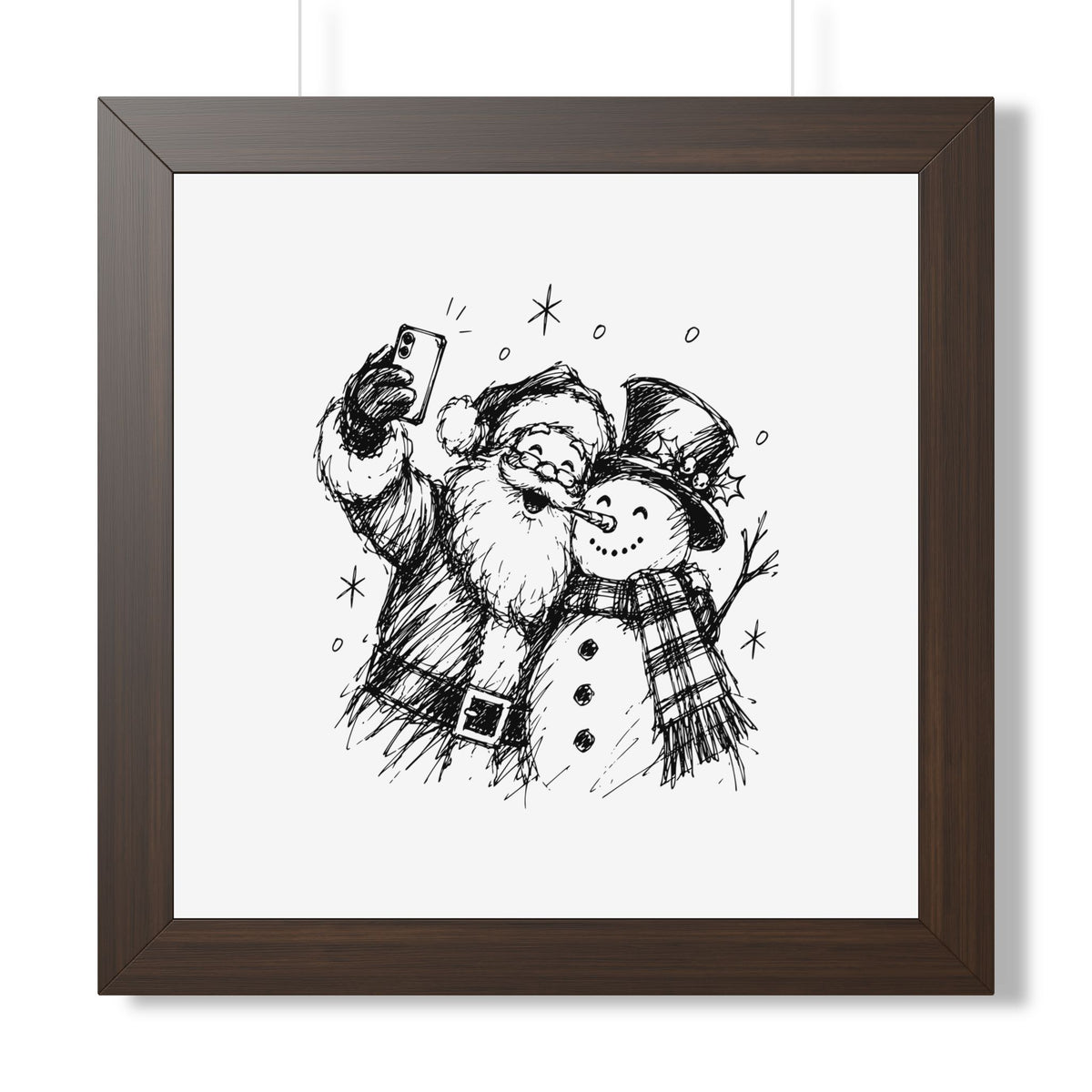 Framed Poster — Santa and Snowman Selfie Holiday Wall Art
