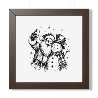 Framed Poster — Santa and Snowman Selfie Holiday Wall Art